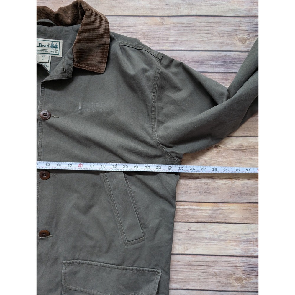 Vintage 90s L.L.Bean Barn Coat Mens L Olive Canvas Corduroy Collar - Picture 6 of 8